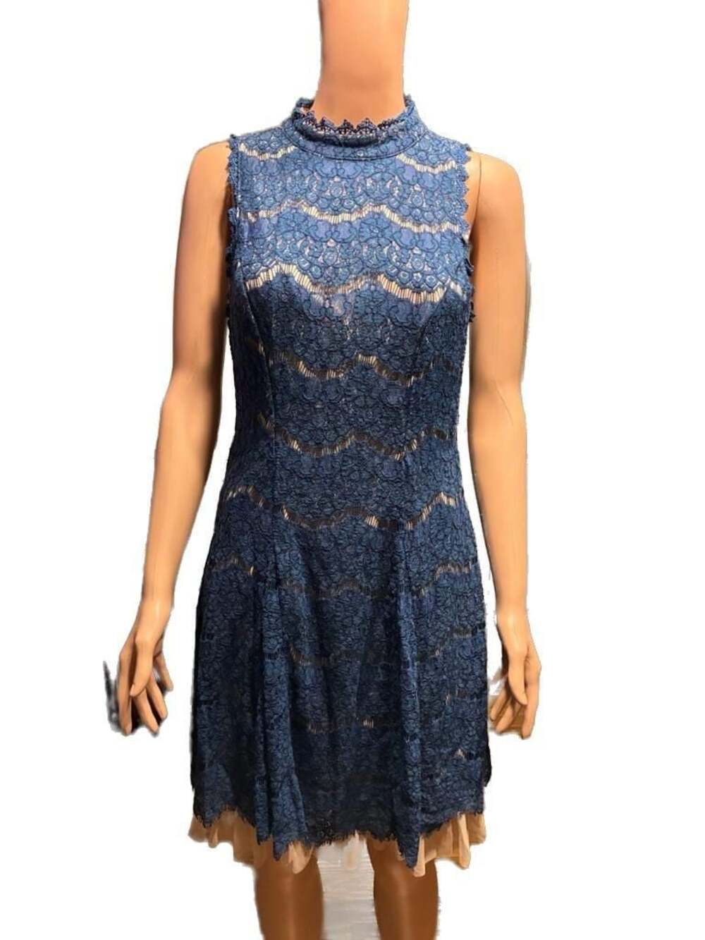 Trixxi Clothing Company Blue Lace Mock Neck Sleeveless Dress Size L